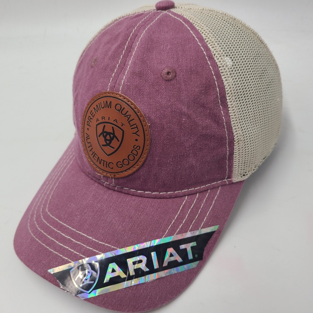 Ariat Hat Snapback Trucker Mesh Purple Beige Leather Patch‎ Western Casual Men